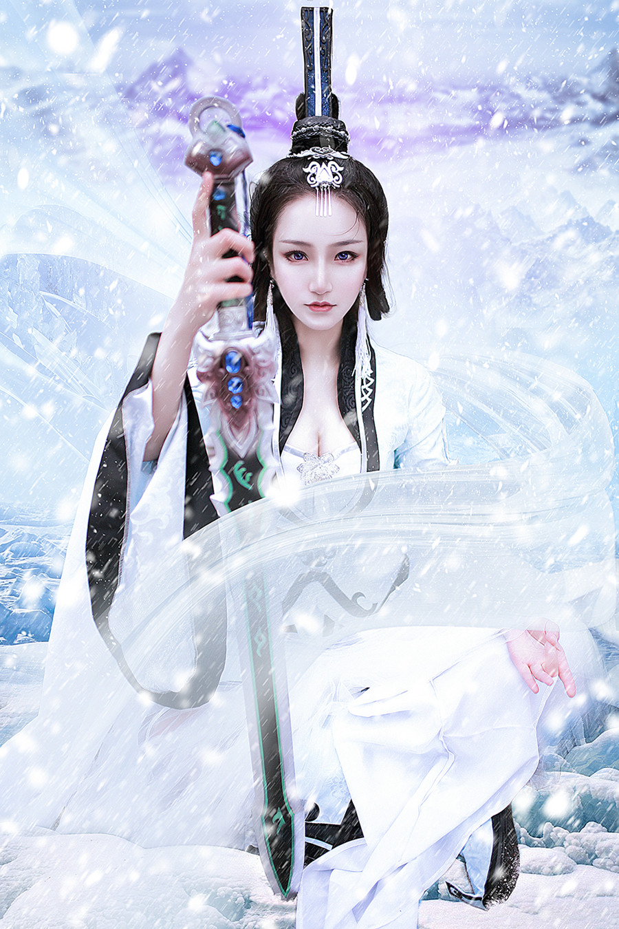 Photoshop合成唯美冬季雪景下的女武士,PS教程,素材中国网