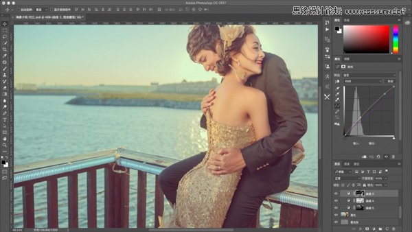Photoshop调出复古风格外景婚纱照片,PS教程,素材中国网