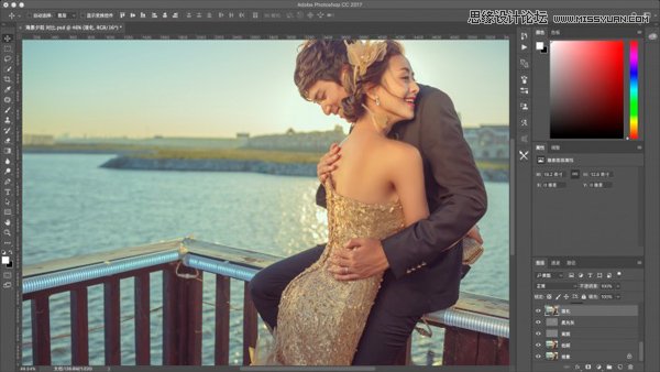 Photoshop调出复古风格外景婚纱照片,PS教程,素材中国网