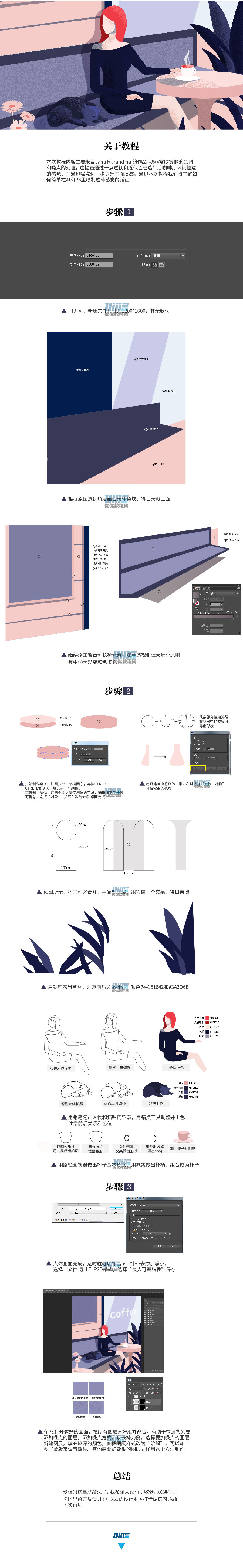 Photoshop结合AI绘制复古磨砂的人像插画,PS教程,素材中国网