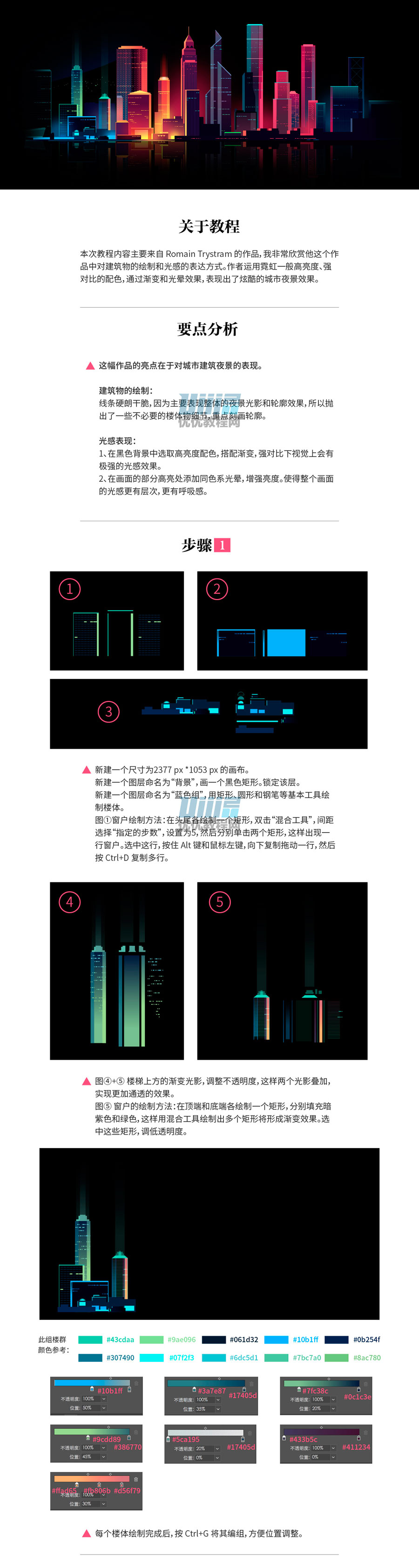 Photoshop结合AI制作绚丽的城市夜景插画,PS教程,素材中国网