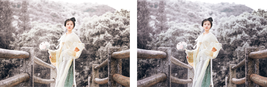 Photoshop调出外景人像冬季冷色雪景效果,PS教程,素材中国网