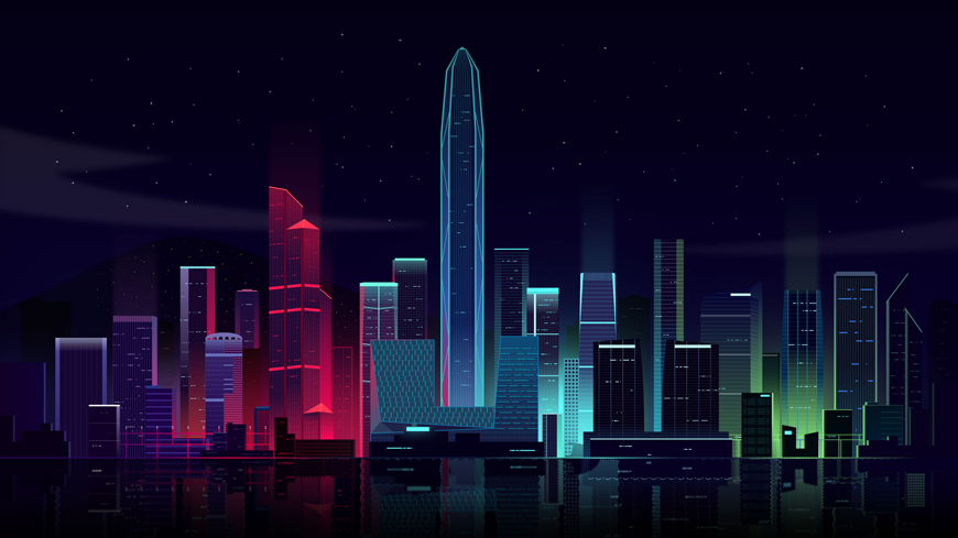 Illustrator绘制时尚绚丽的城市夜景插画,PS教程,素材中国网