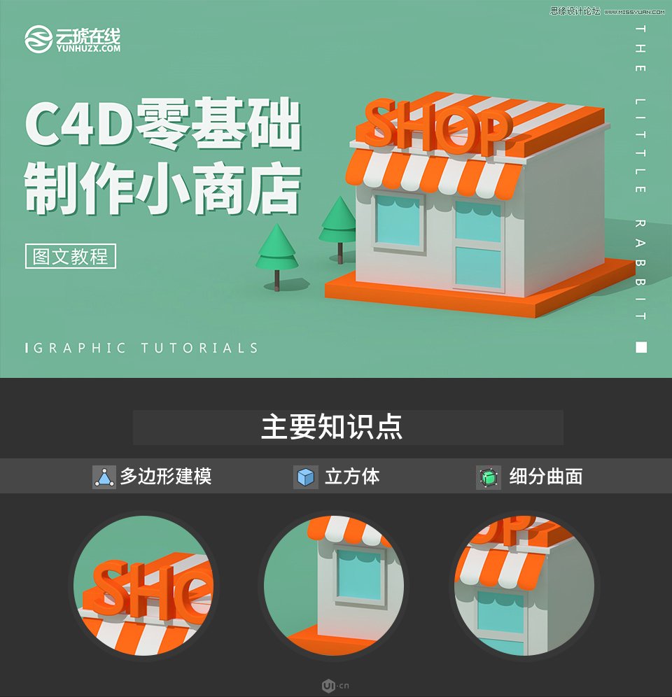 C4D制作卡通风格的便利店建模教程,PS教程,素材中国网