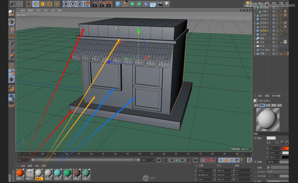 C4D制作卡通风格的便利店建模教程,PS教程,素材中国网