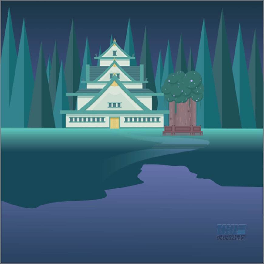Illustrator绘制扁平化风格的森林插画教程,PS教程,素材中国网