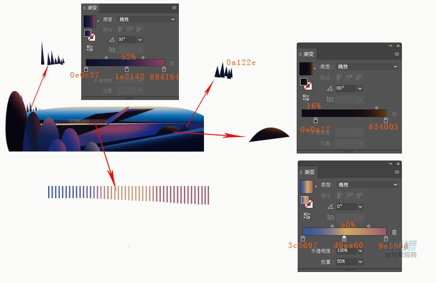 Illustrator绘制磨砂噪点风格的海边插画,PS教程,素材中国网