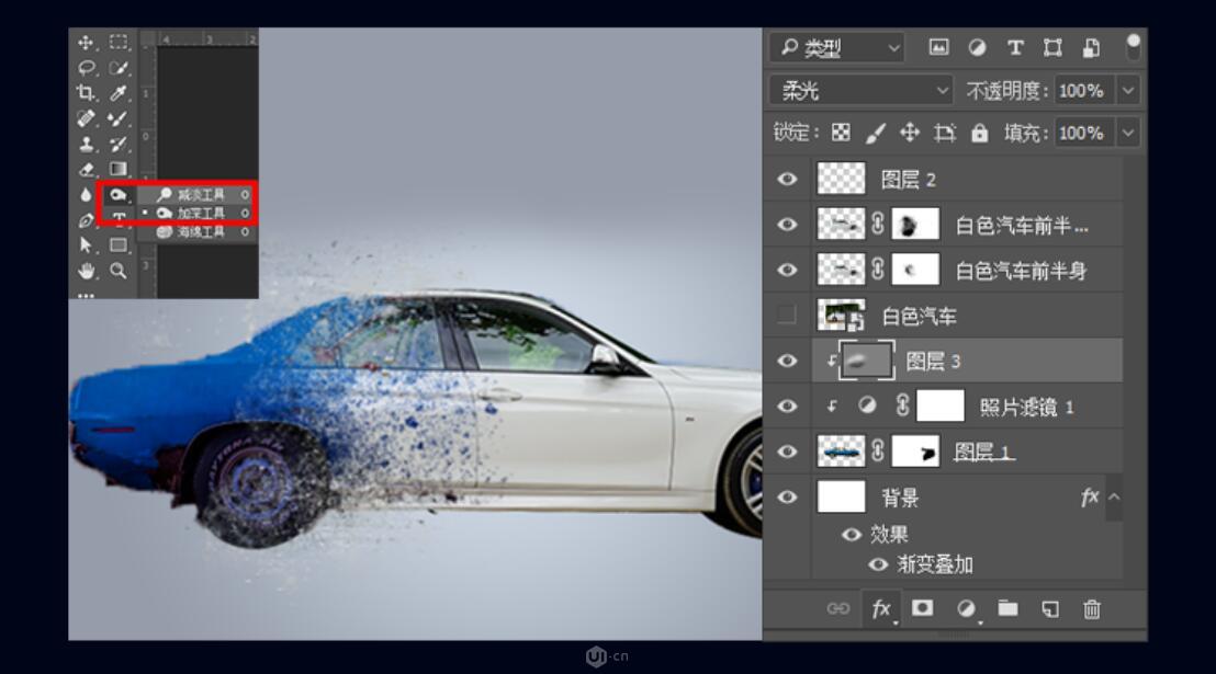 Photoshop合成创意的汽车宣传海报教程,PS教程,素材中国网