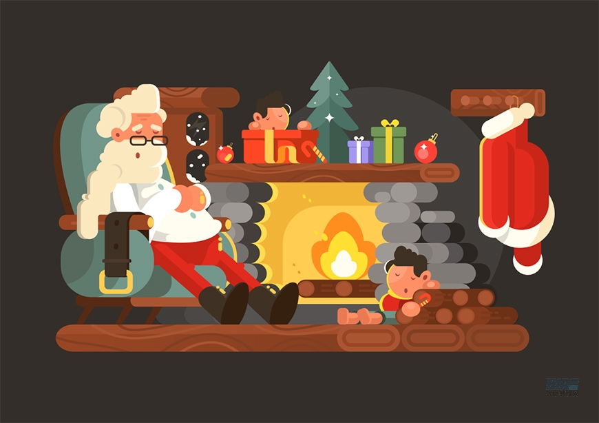 圣诞插画：AI绘制简约风格圣诞节插画,PS教程,素材中国网