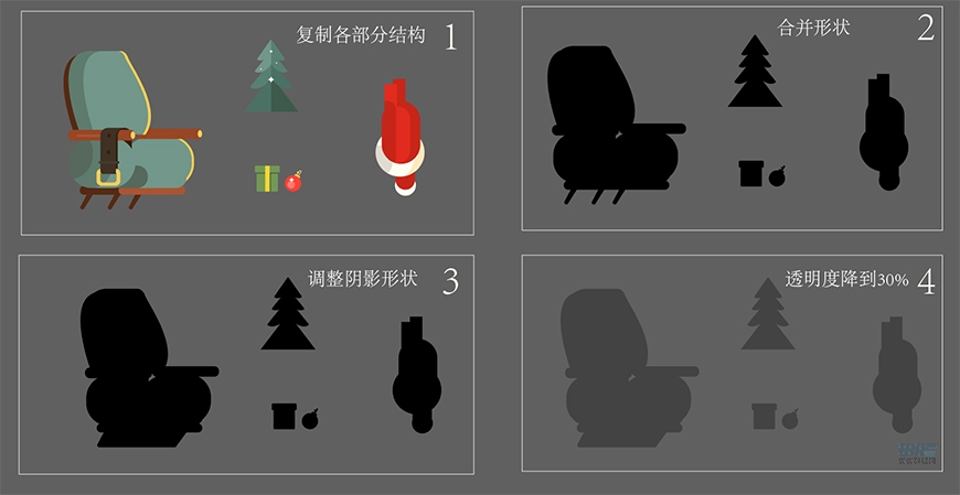 圣诞插画：AI绘制简约风格圣诞节插画,PS教程,素材中国网