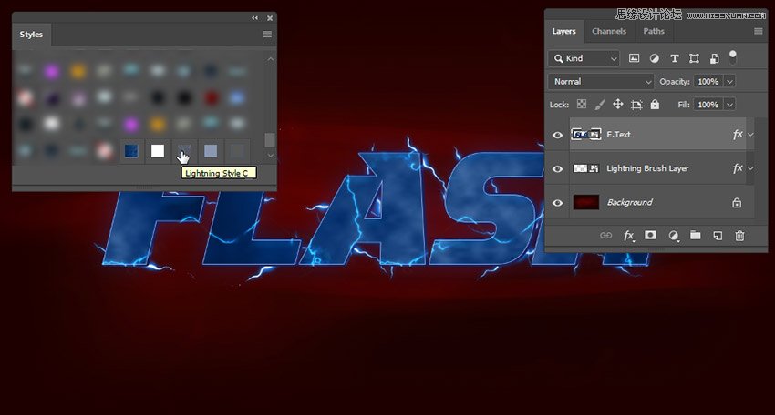 闪电文字：用PS制作闪电特效艺术字,PS教程,素材中国网