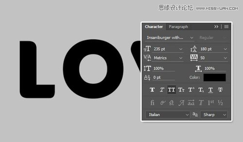 Photoshop制作银色纹理的LOVE艺术字,PS教程,素材中国网