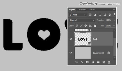 Photoshop制作银色纹理的LOVE艺术字,PS教程,素材中国网