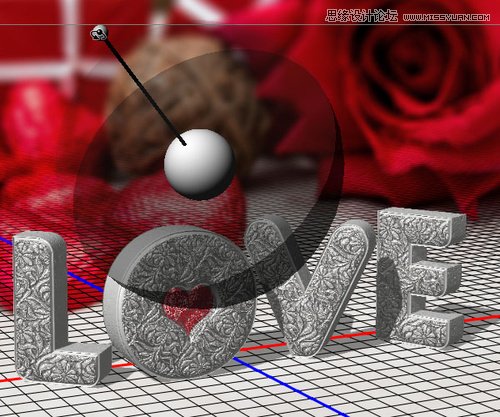 Photoshop制作银色纹理的LOVE艺术字,PS教程,素材中国网