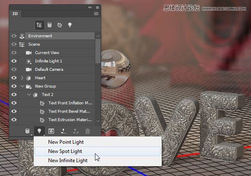 Photoshop制作银色纹理的LOVE艺术字,PS教程,素材中国网