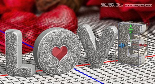 Photoshop制作银色纹理的LOVE艺术字,PS教程,素材中国网