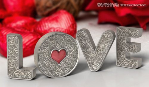 Photoshop制作银色纹理的LOVE艺术字,PS教程,素材中国网