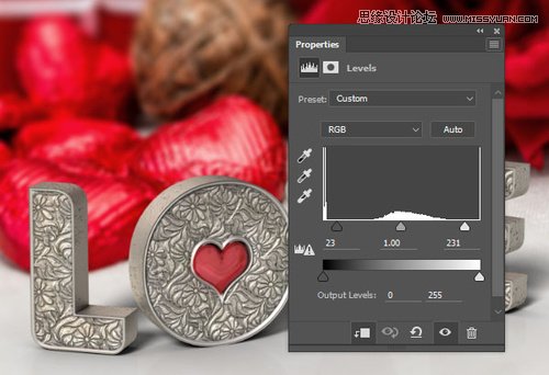 Photoshop制作银色纹理的LOVE艺术字,PS教程,素材中国网