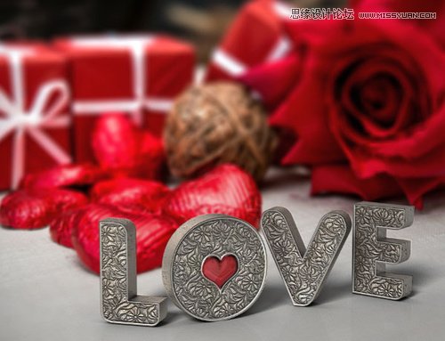 Photoshop制作银色纹理的LOVE艺术字,PS教程,素材中国网