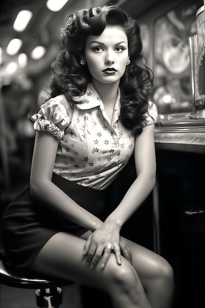 黑白复古风格的1940年代女装模特